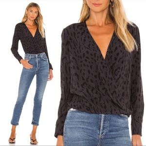 Revolve Rails Hillary Ash Cheetah Wrap Surplice Long Sleeve Blouse large